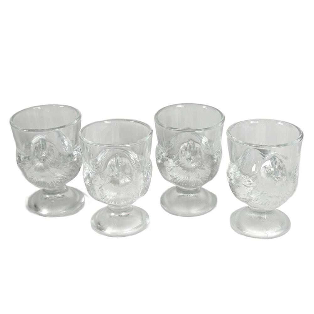 Set of 4 Vintage Luminarc France Glass Chicken Hen Egg Cups Holders